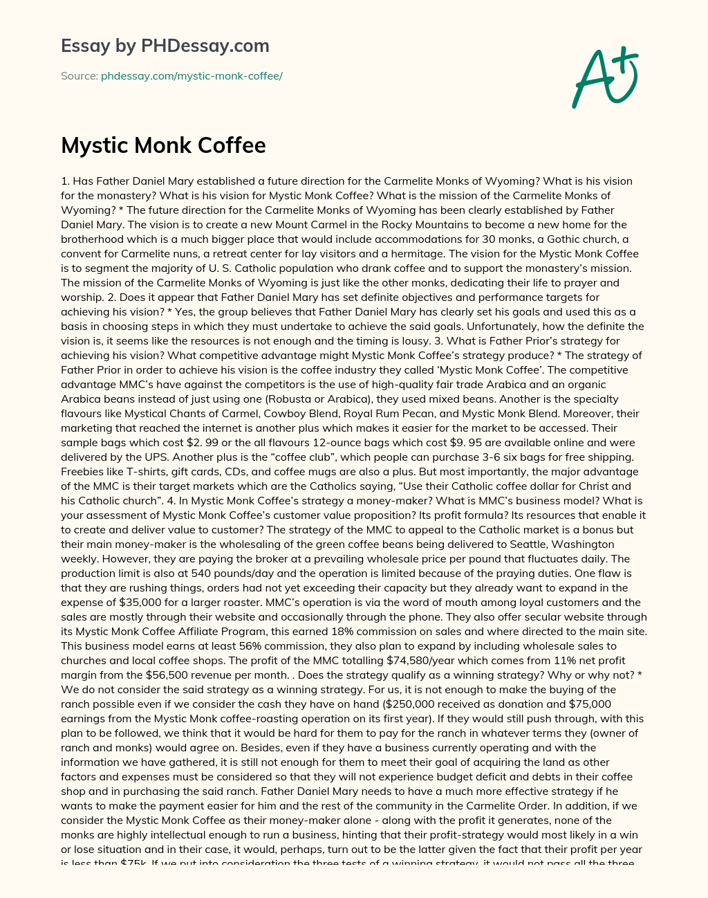 Mystic Monk Coffee essay