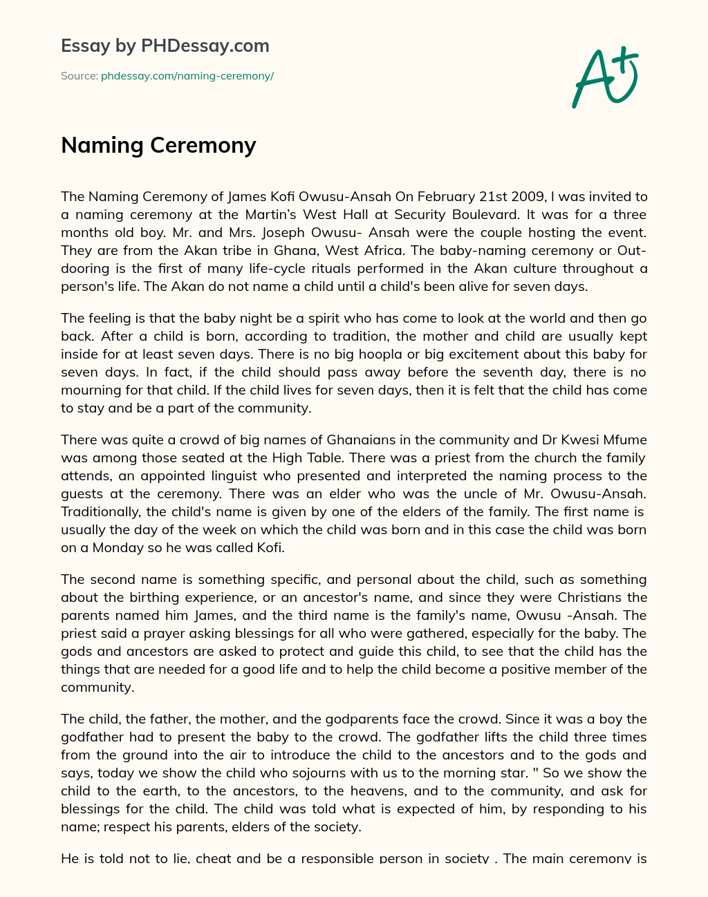 write an essay on a naming ceremony