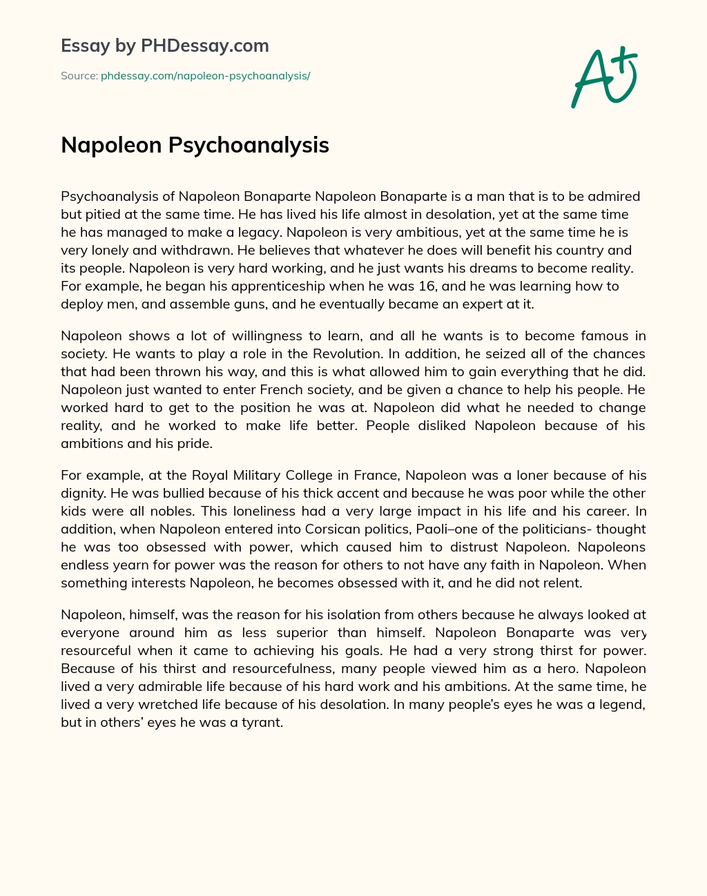 Napoleon Psychoanalysis essay