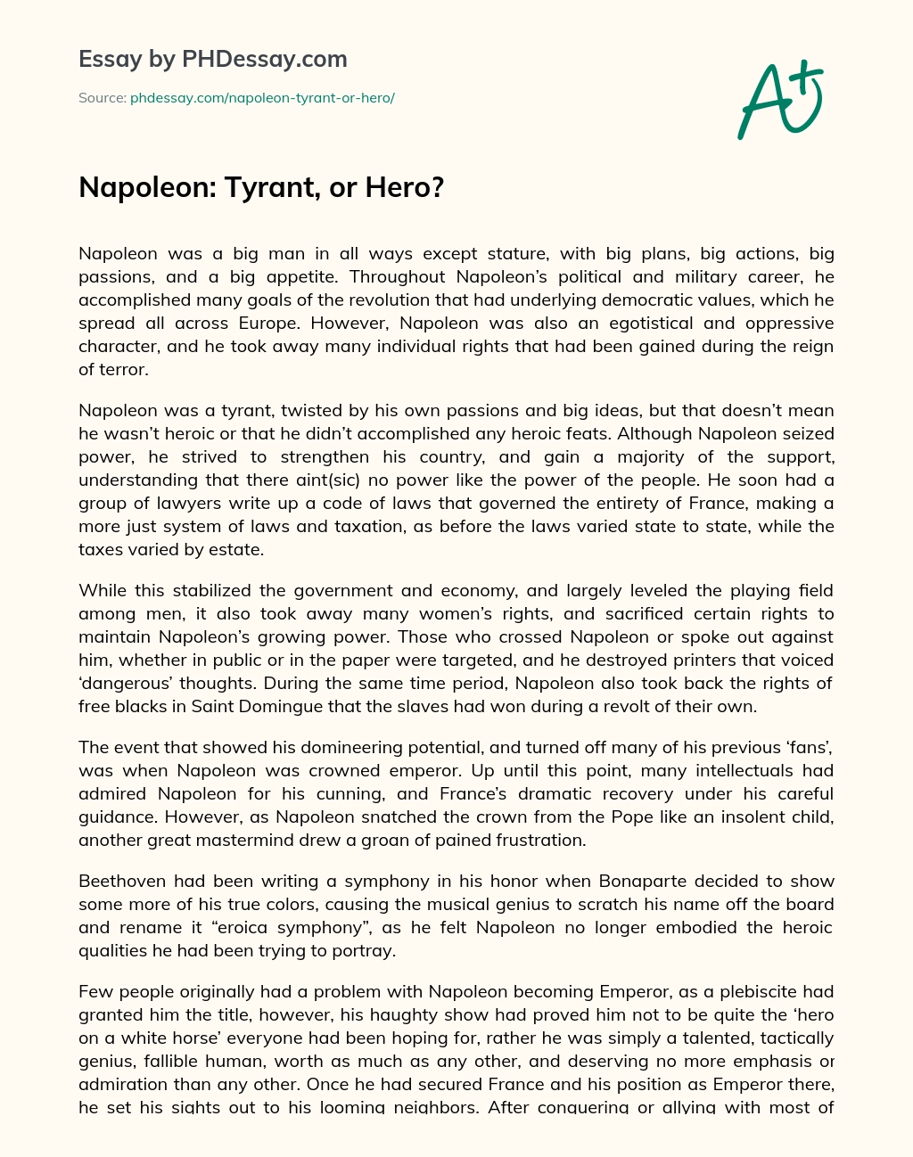 Napoleon: Tyrant, or Hero? essay