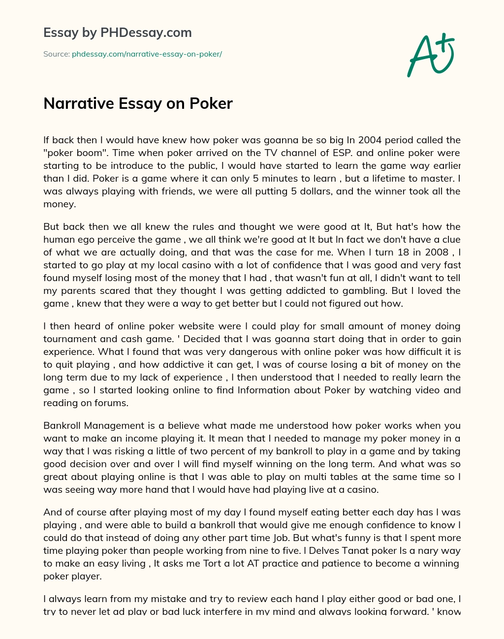Narrative Essay on Poker essay