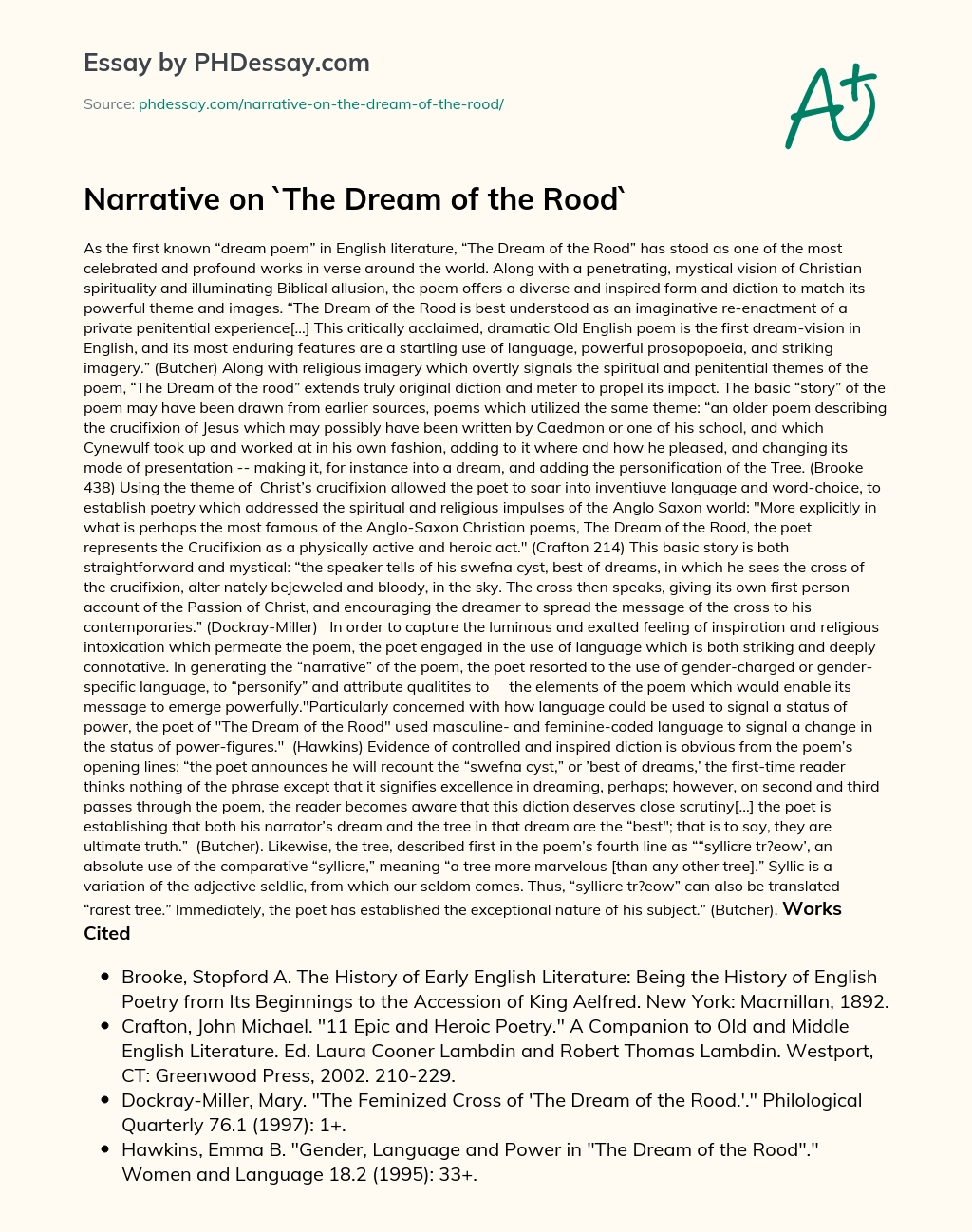 Narrative on `The Dream of the Rood` essay