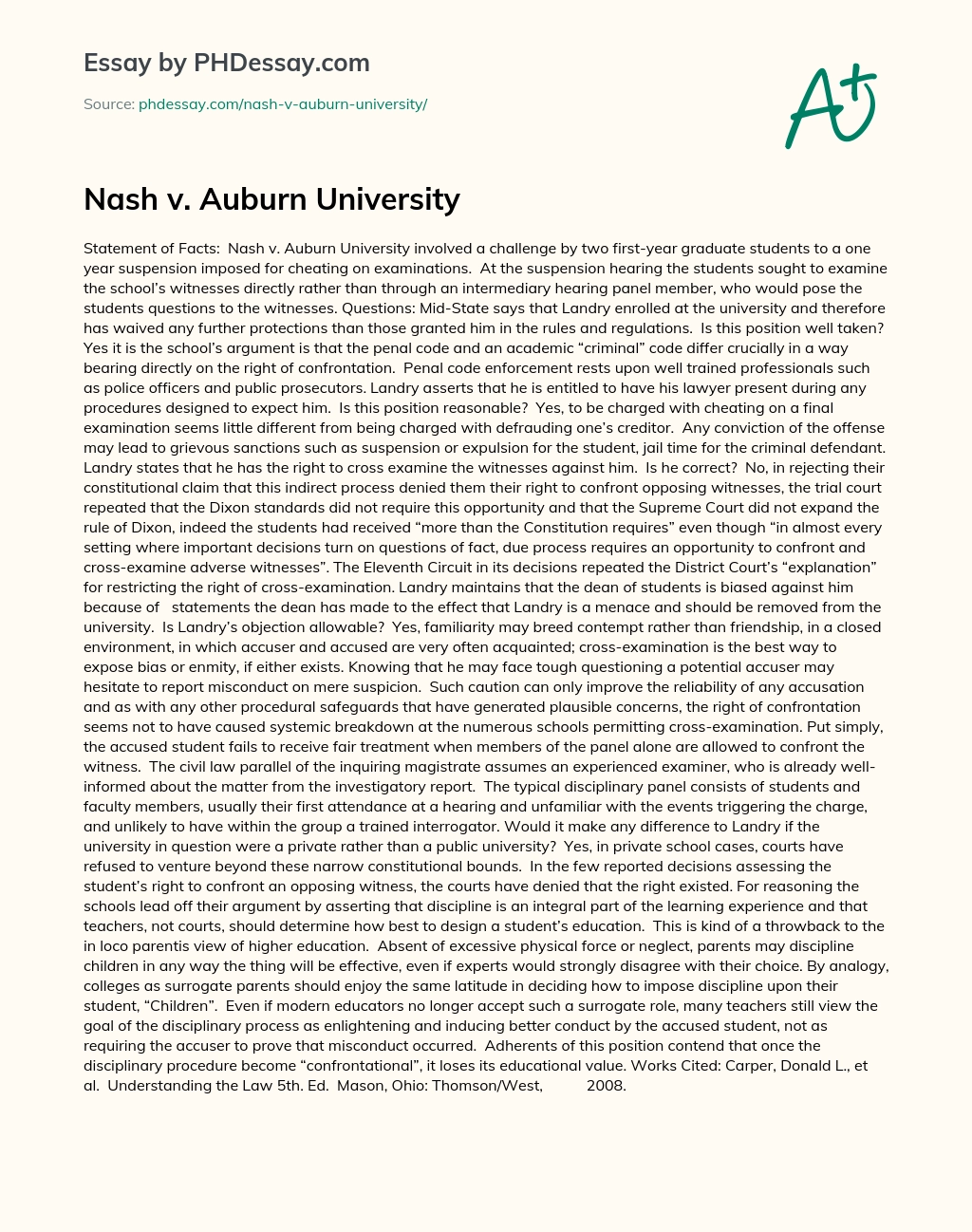 Nash v. Auburn University essay