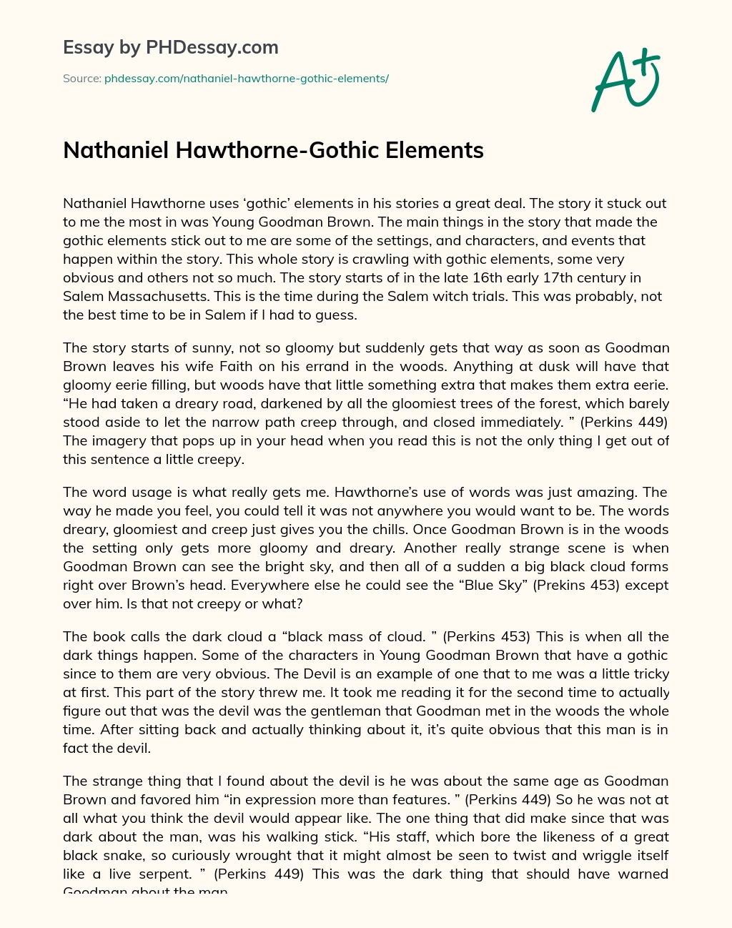 Nathaniel Hawthorne-Gothic Elements essay