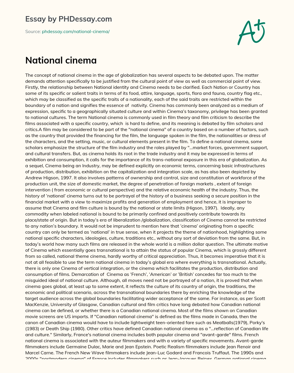 National cinema essay