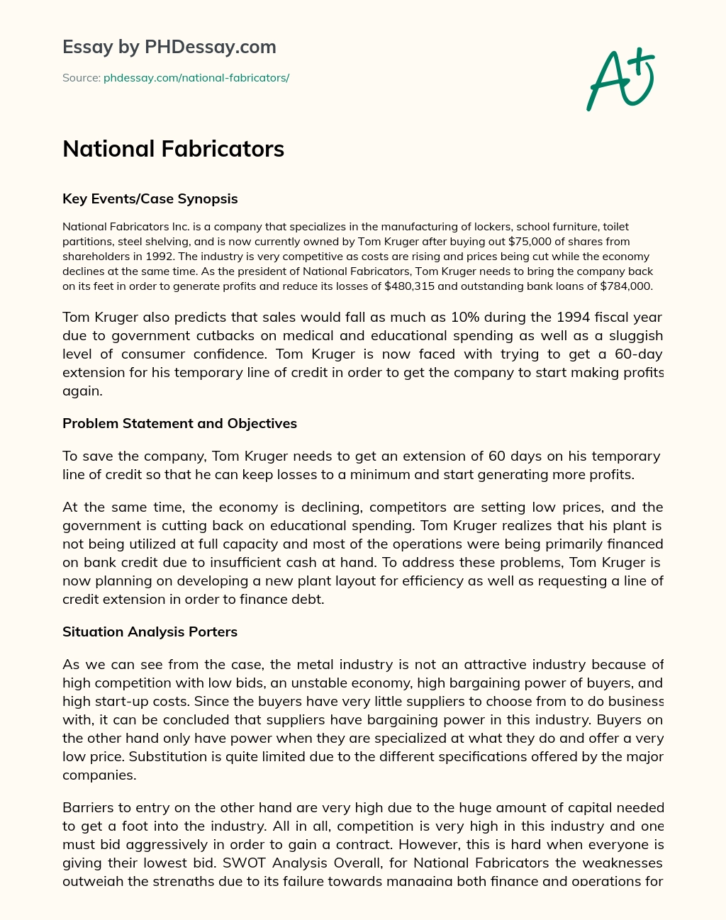 National Fabricators essay