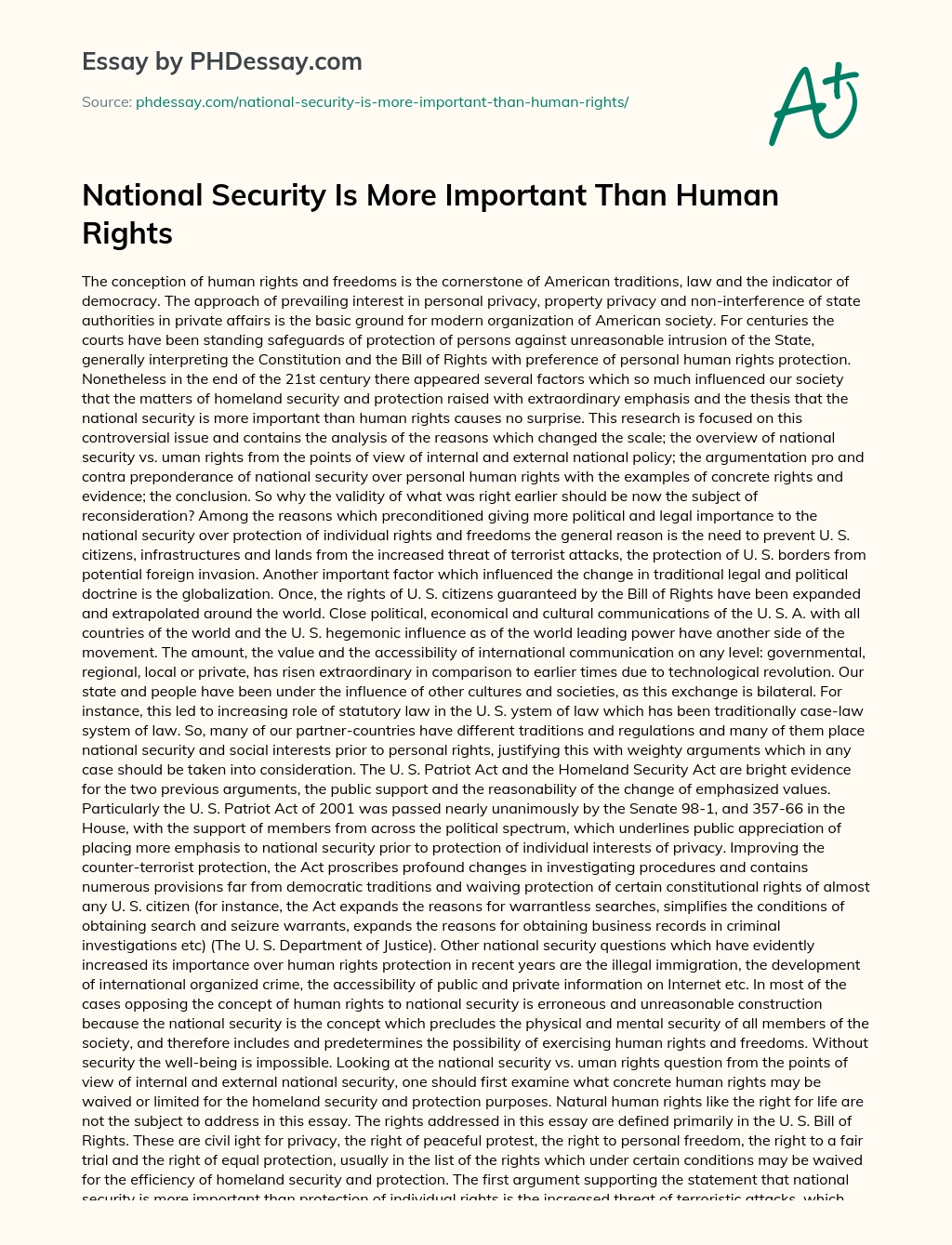 National Security Is More Important Than Human Rights essay