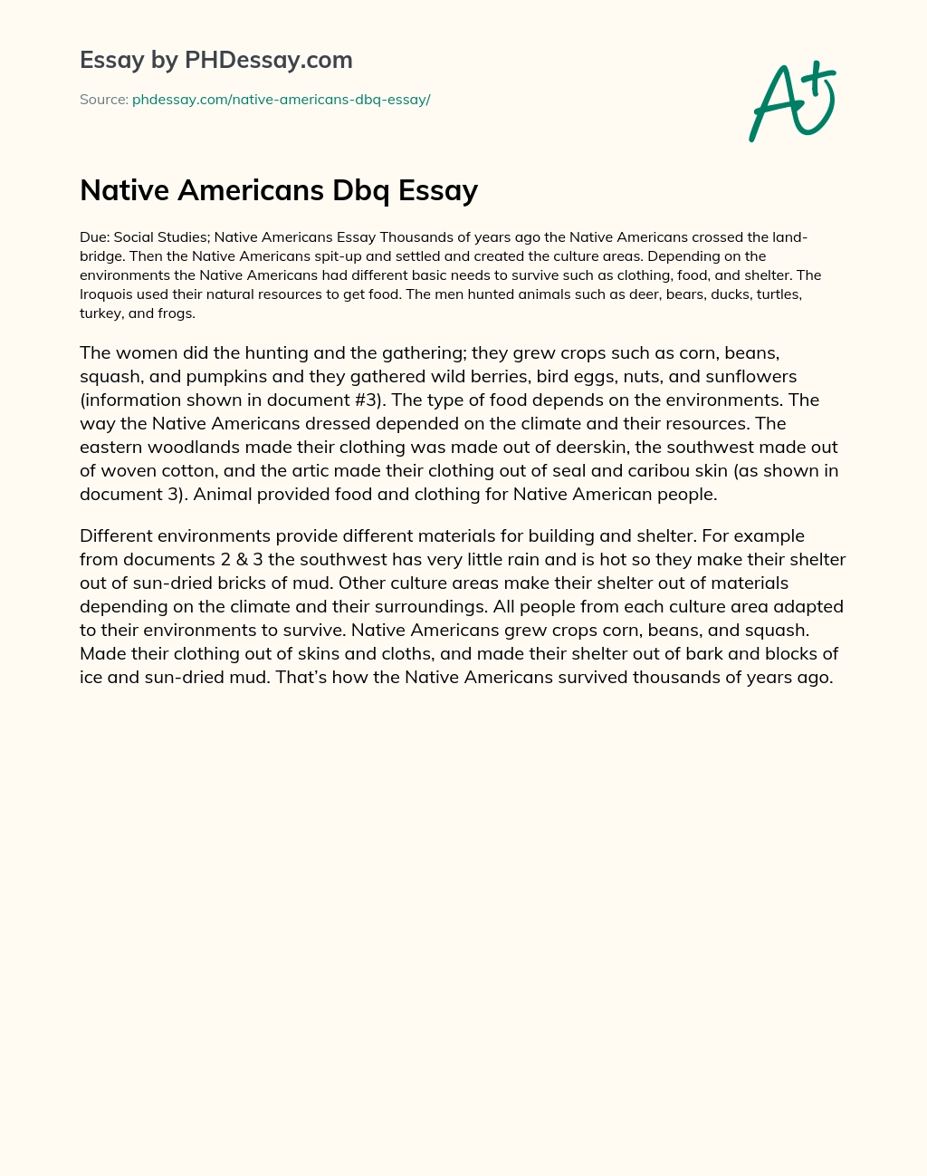 Native Americans Dbq Essay essay