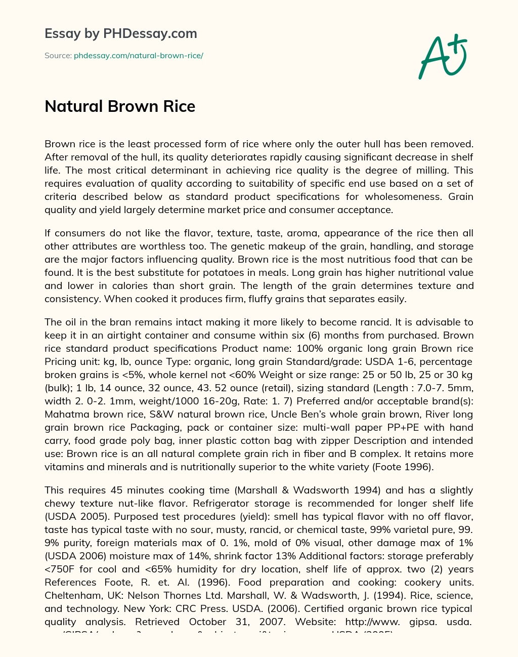 Natural Brown Rice essay