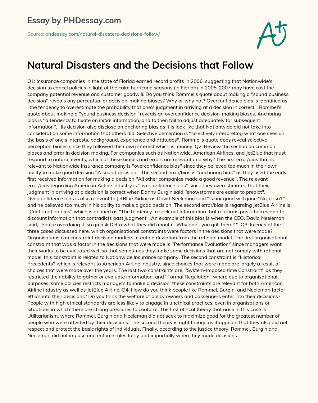 Natural Disasters and the Decisions that Follow essay