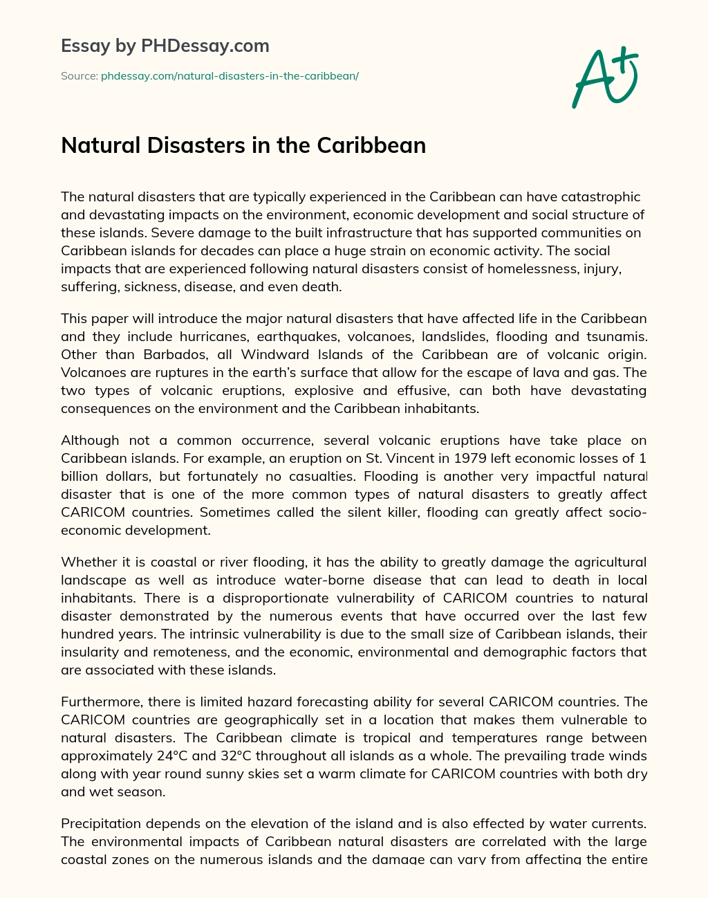 Natural Disasters in the Caribbean essay