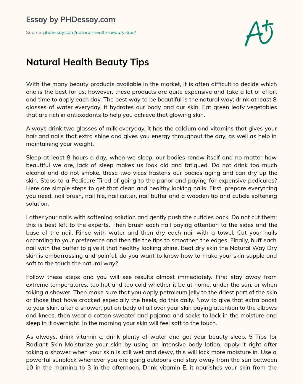 Natural Health Beauty Tips essay
