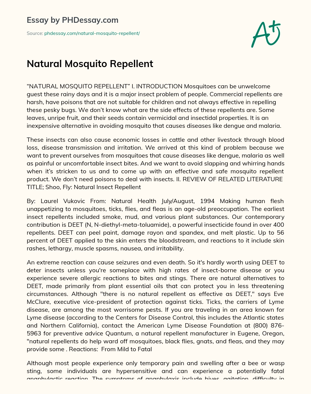 Natural Mosquito Repellent essay