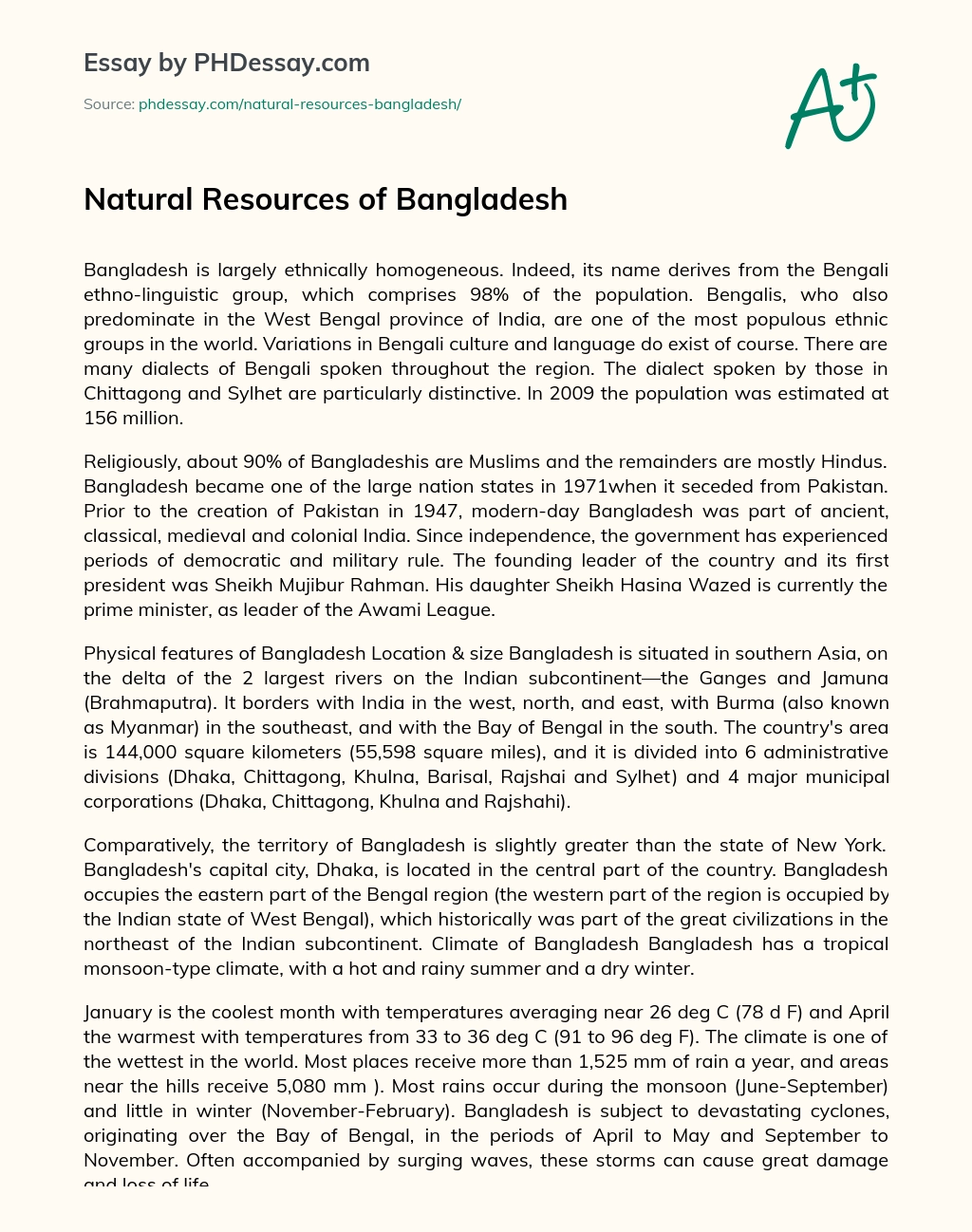 Natural Resources of Bangladesh essay