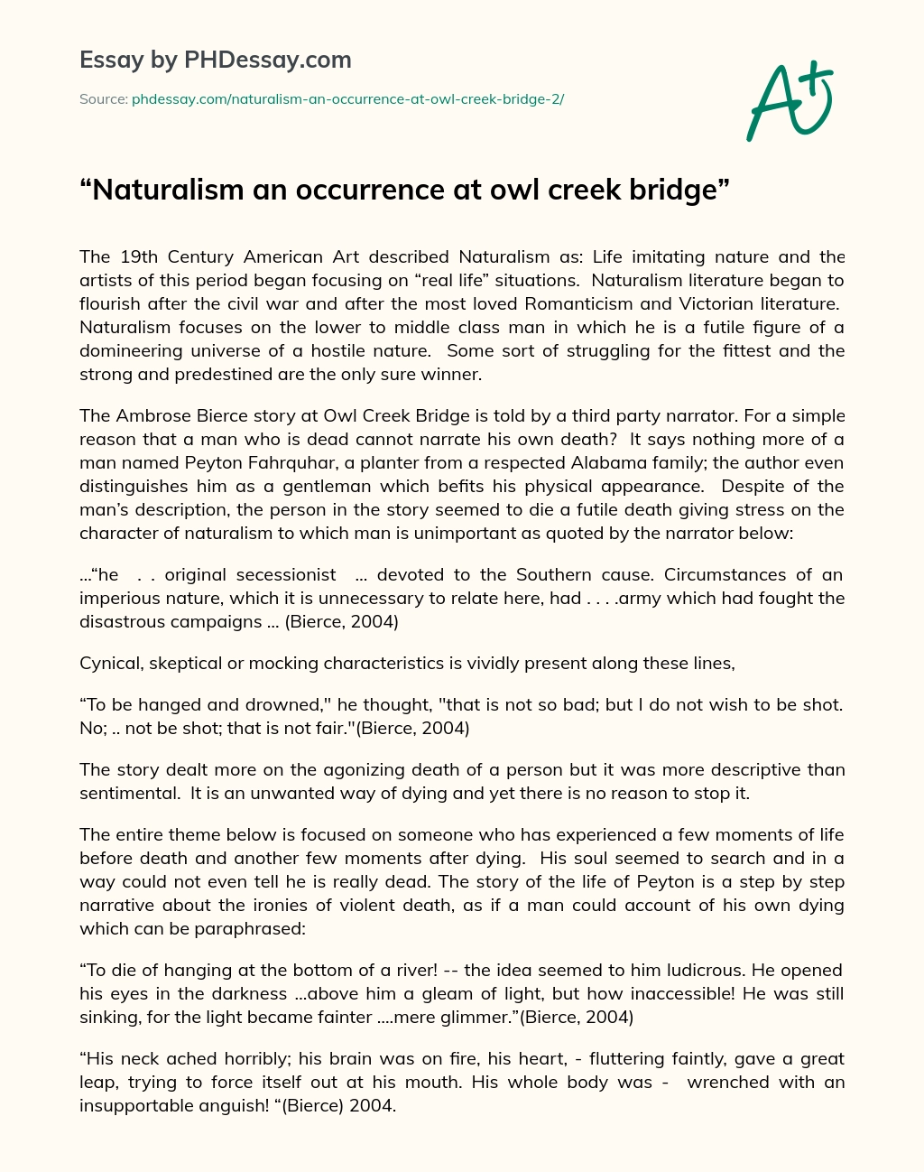Naturalism an occurrence at owl creek bridge essay
