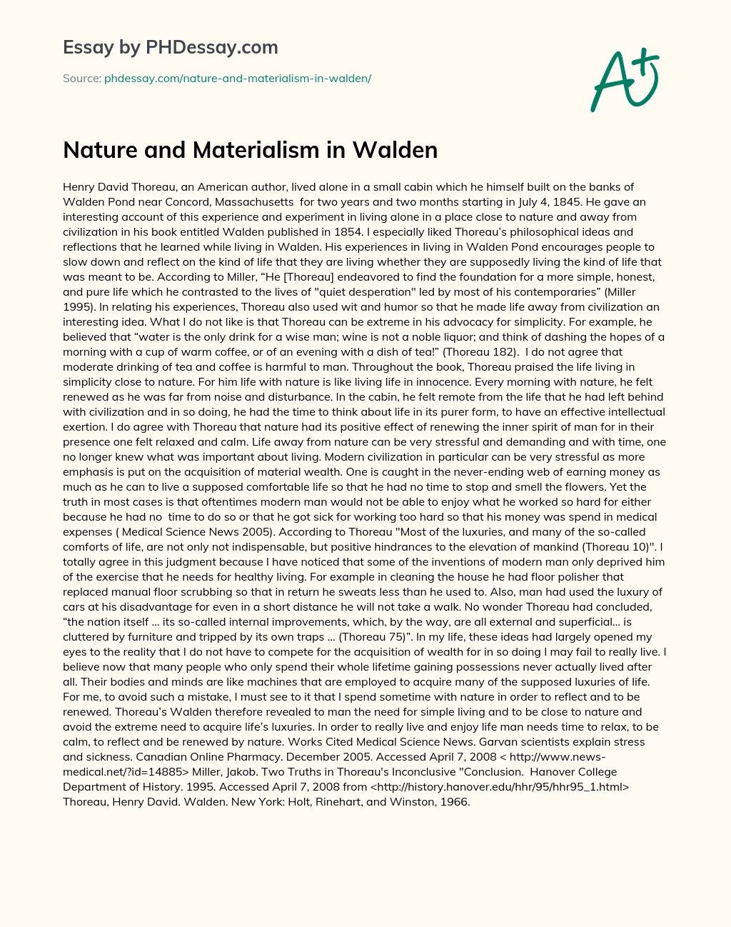 Nature and Materialism in Walden essay