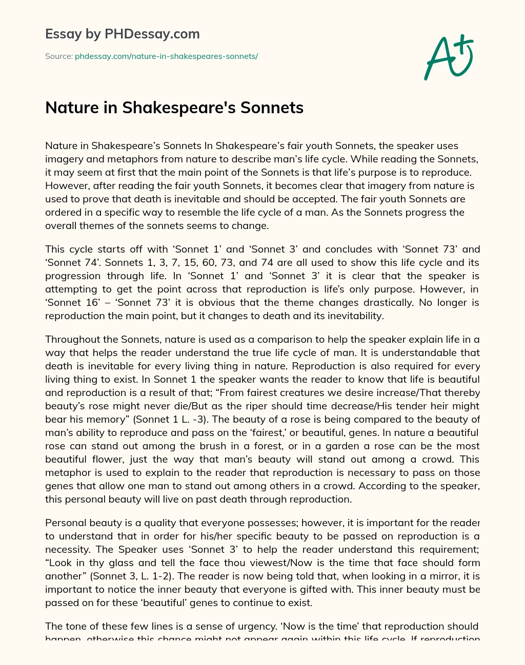 Nature in Shakespeare’s Sonnets essay