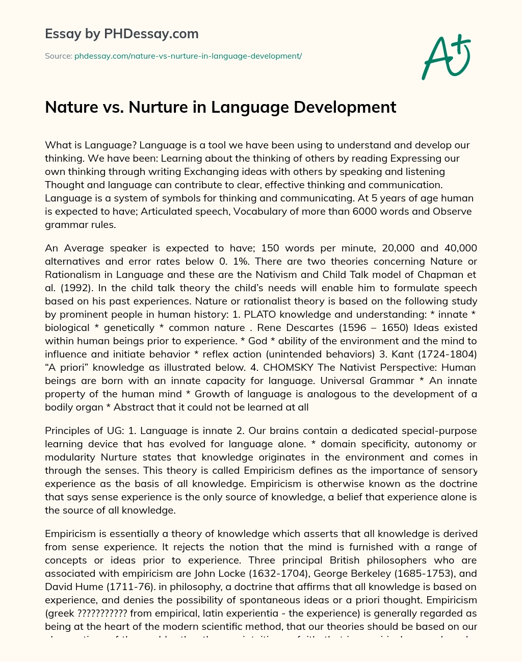 Nature vs. Nurture in Language Development essay