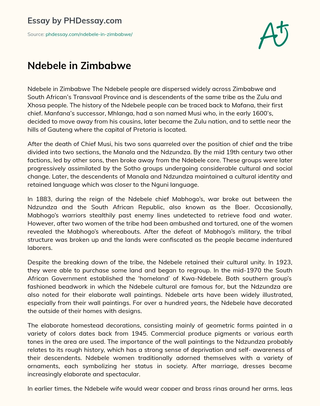 Ndebele in Zimbabwe essay