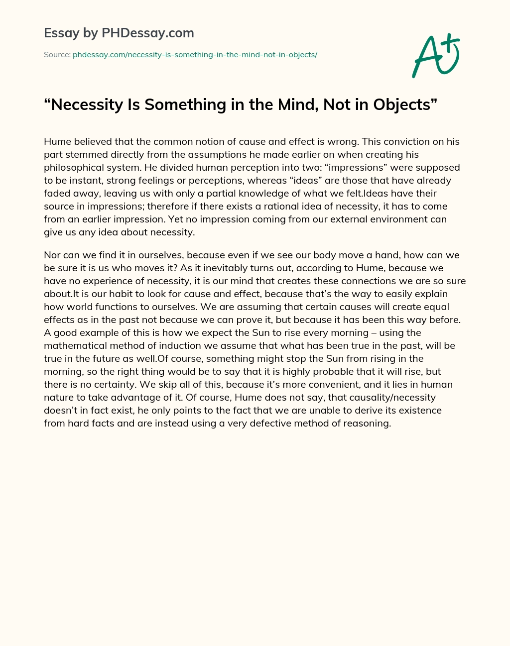 Necessity Is Something in the Mind, Not in Objects essay
