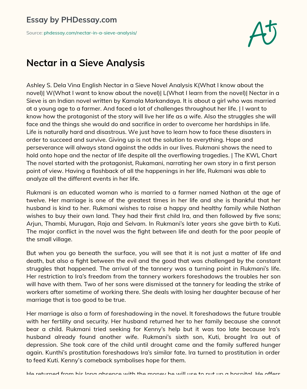 Nectar in a Sieve Analysis essay