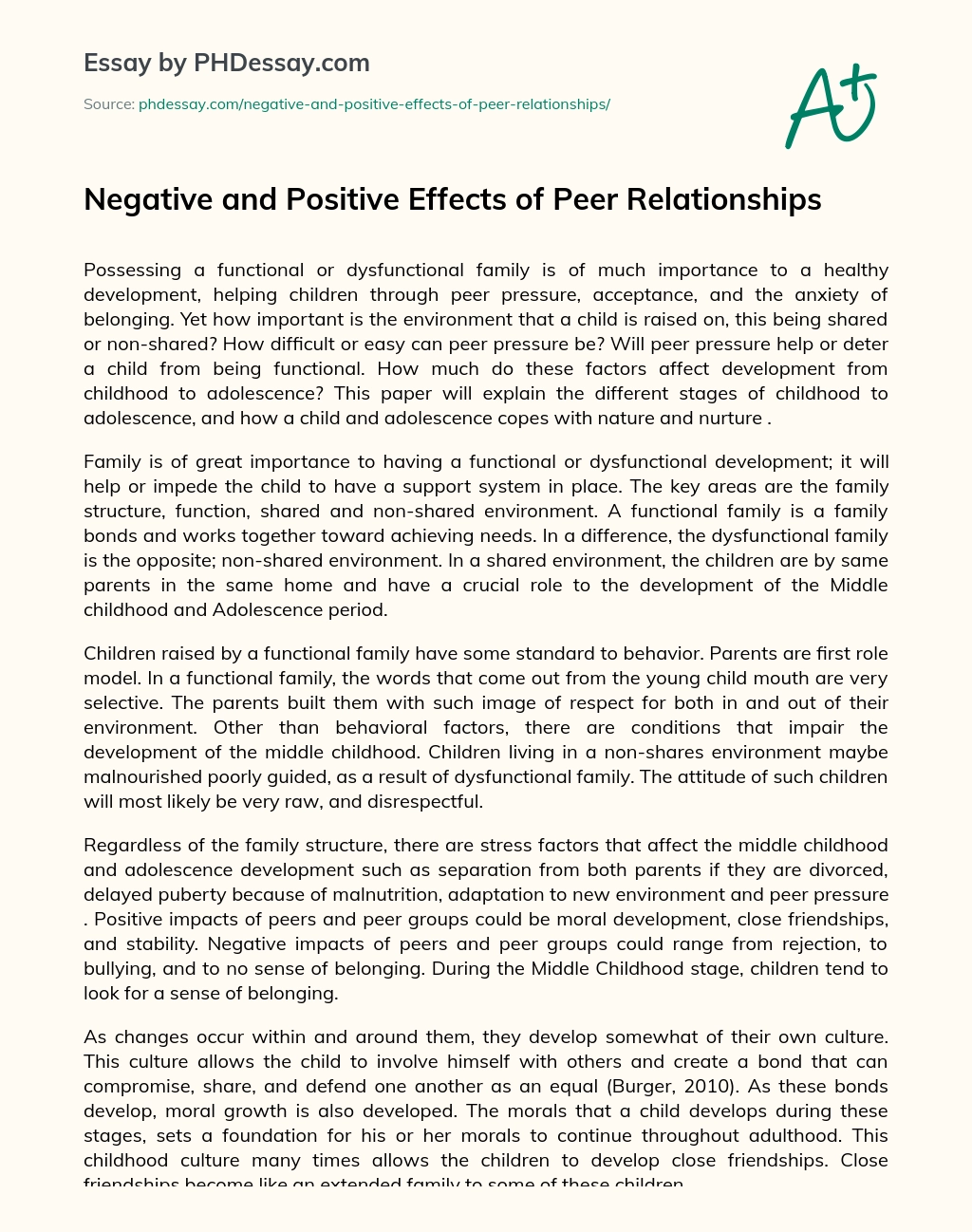 Negative and Positive Effects of Peer Relationships essay