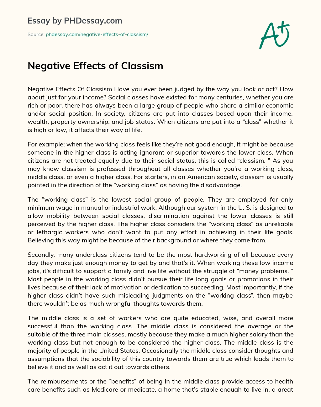 Negative Effects of Classism essay