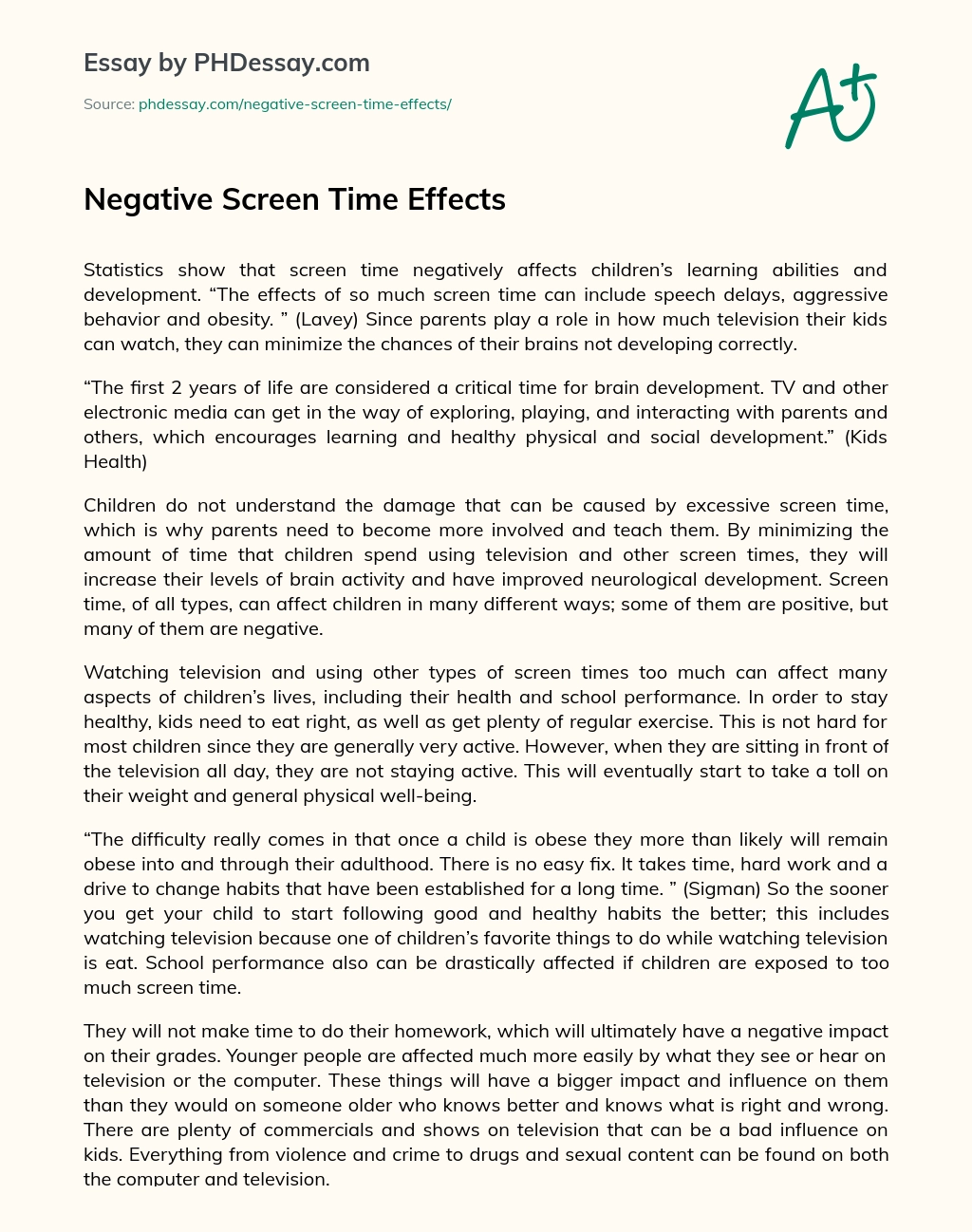 Negative Screen Time Effects essay