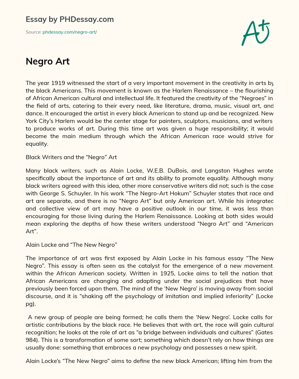 Negro Art essay