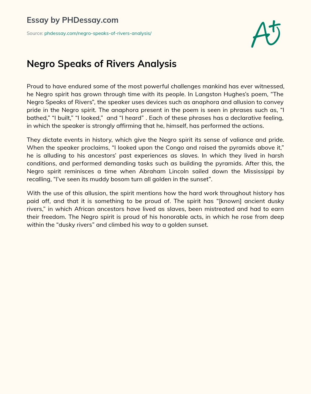 Negro Speaks of Rivers Analysis essay