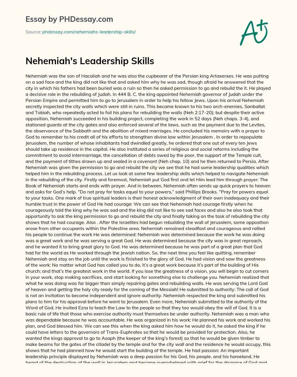 Nehemiah’s Leadership Skills essay