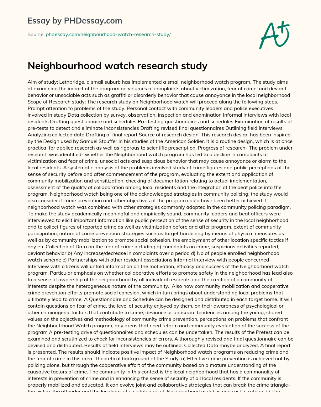 Neighbourhood watch research study essay