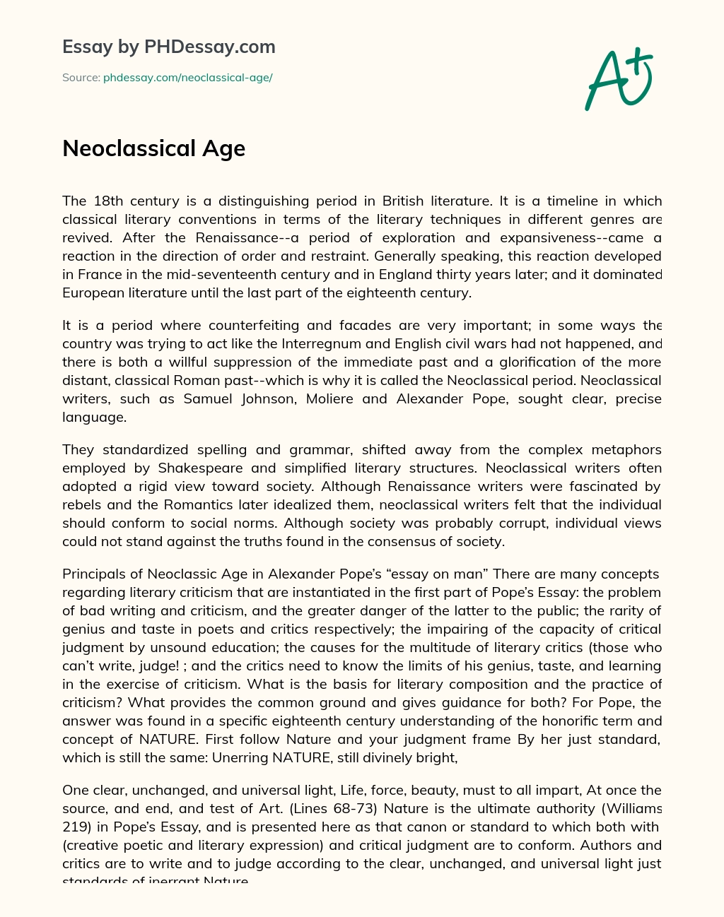 Neoclassical Age essay
