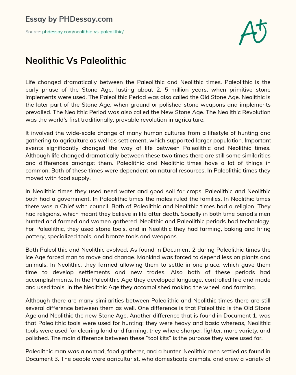 Neolithic Vs Paleolithic essay