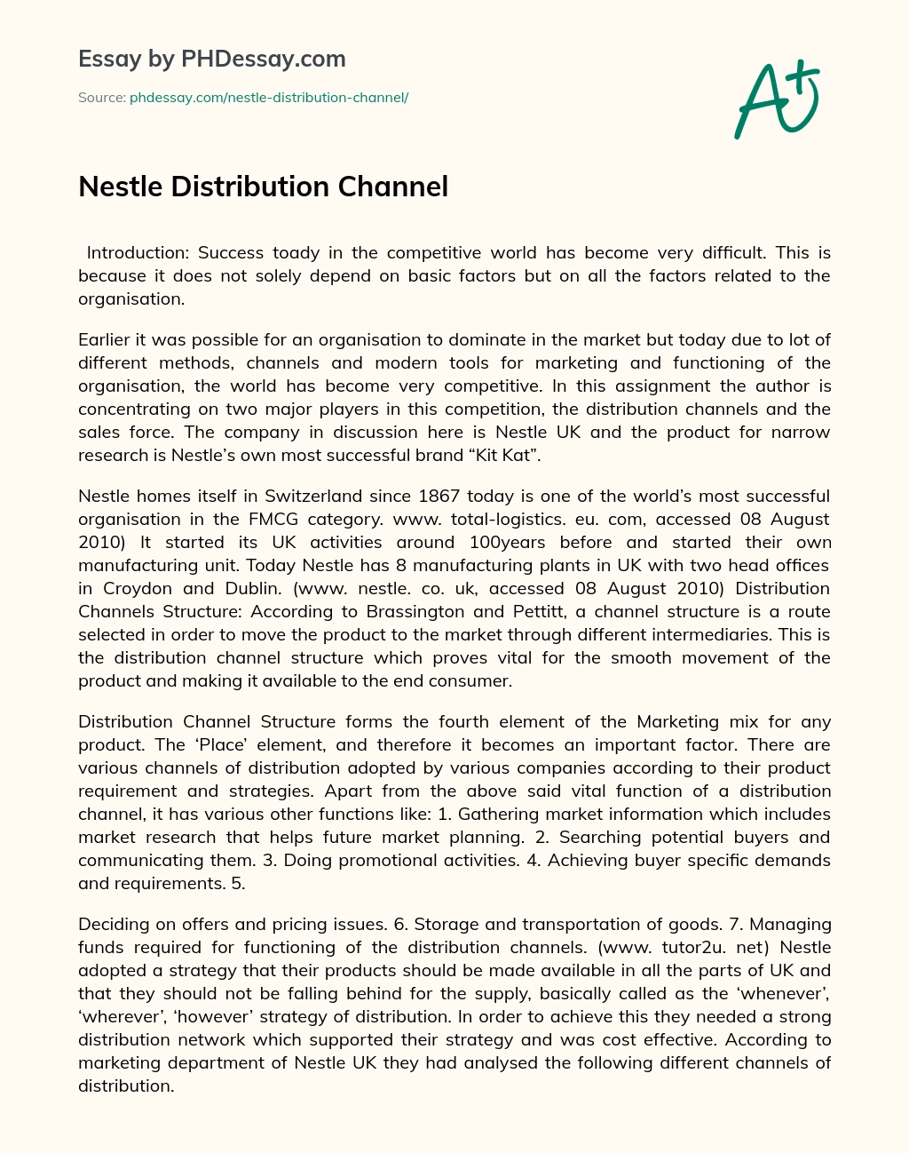 Nestle Distribution Channel essay