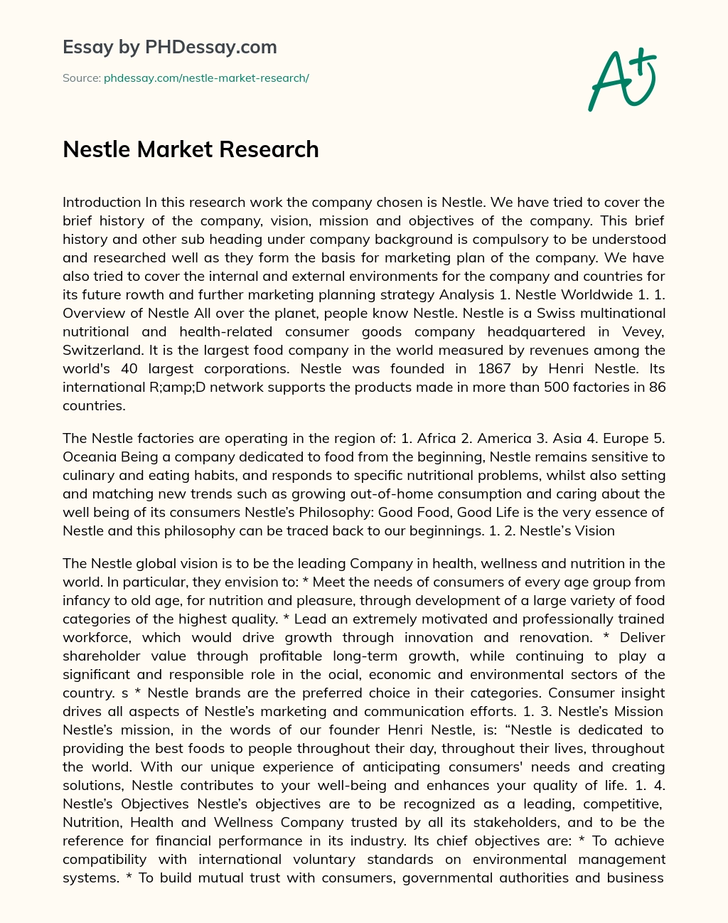 Nestle Market Research essay