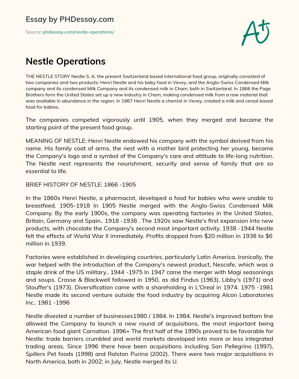 Nestle Operations essay