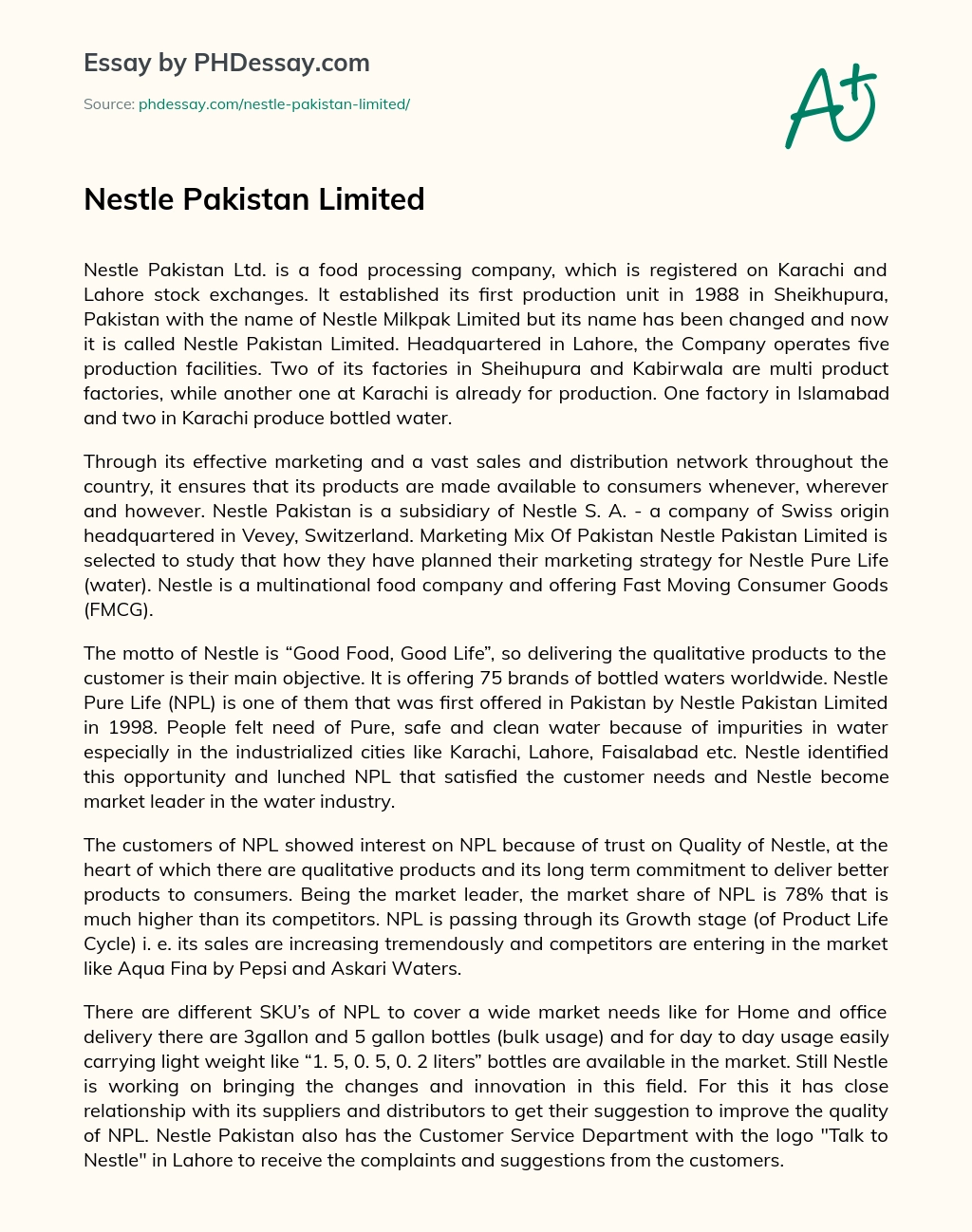 Nestle Pakistan Limited essay