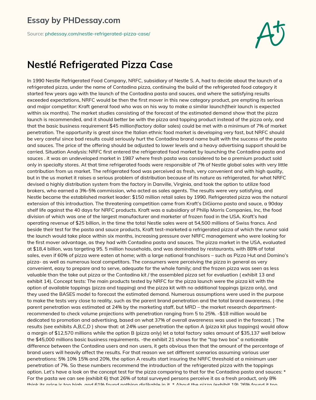 Nestlé Refrigerated Pizza Case essay