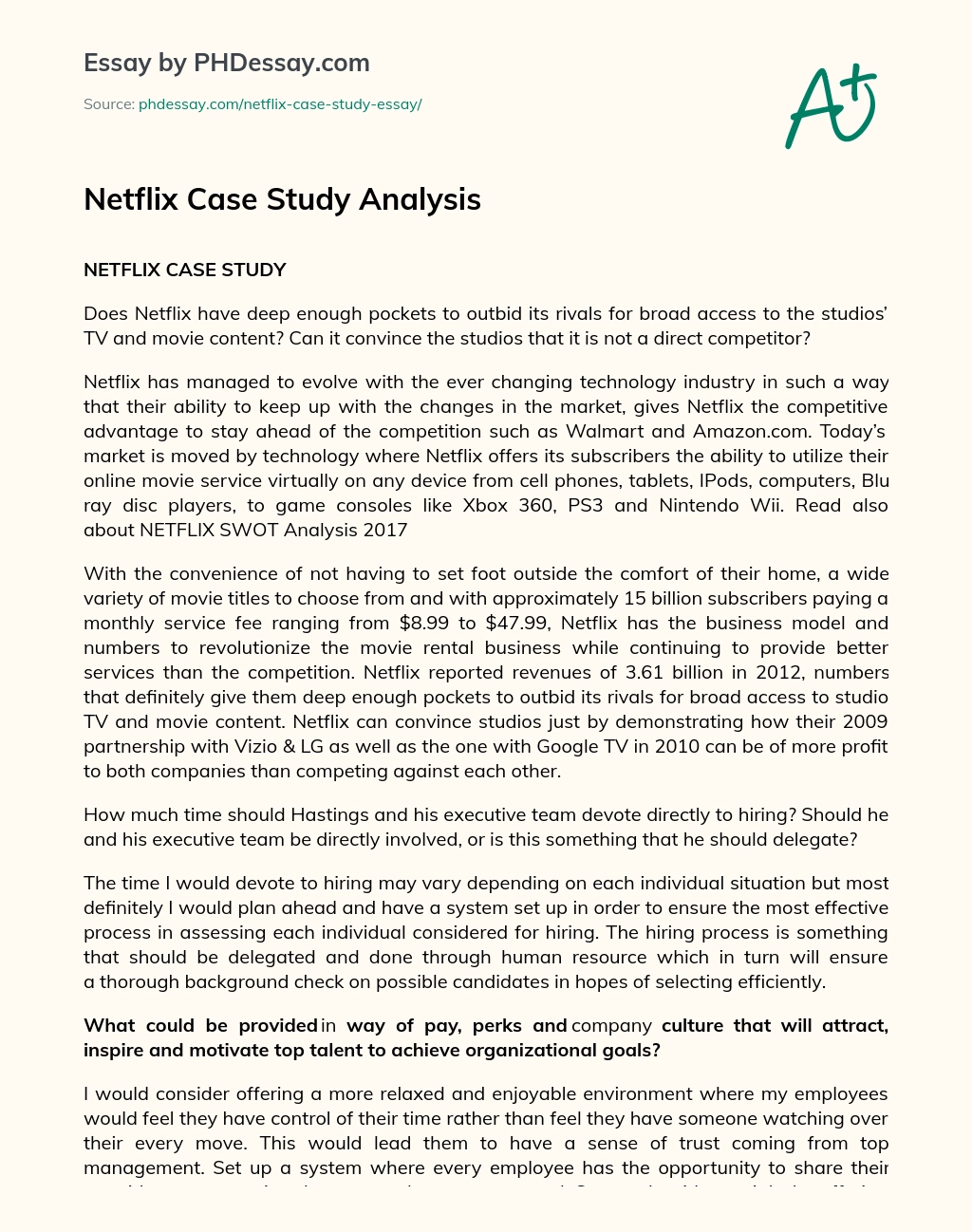 Netflix Case Study Analysis essay