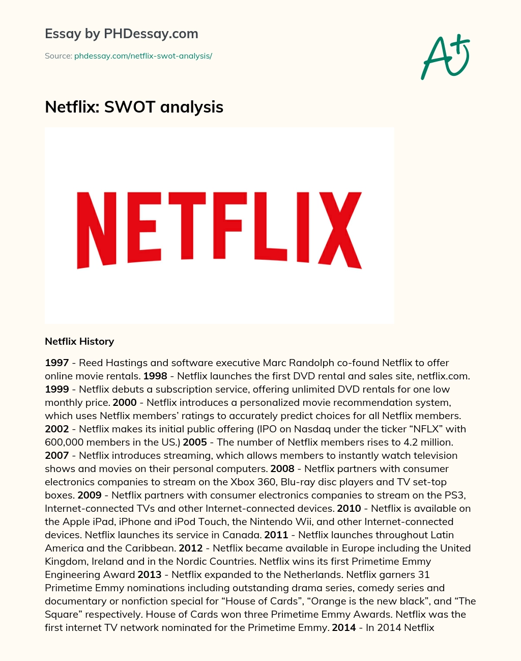 Netflix: SWOT analysis essay
