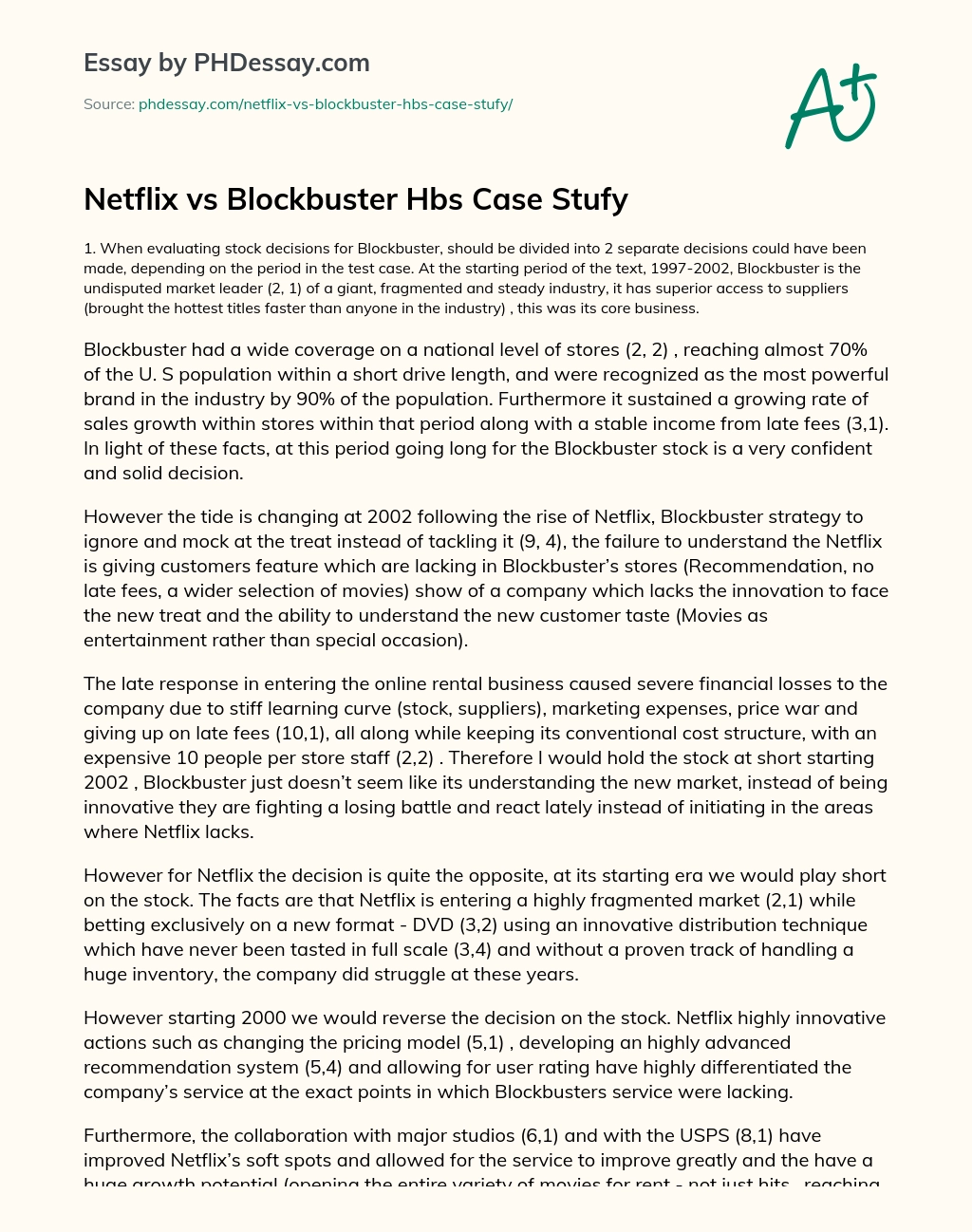 Netflix vs Blockbuster essay