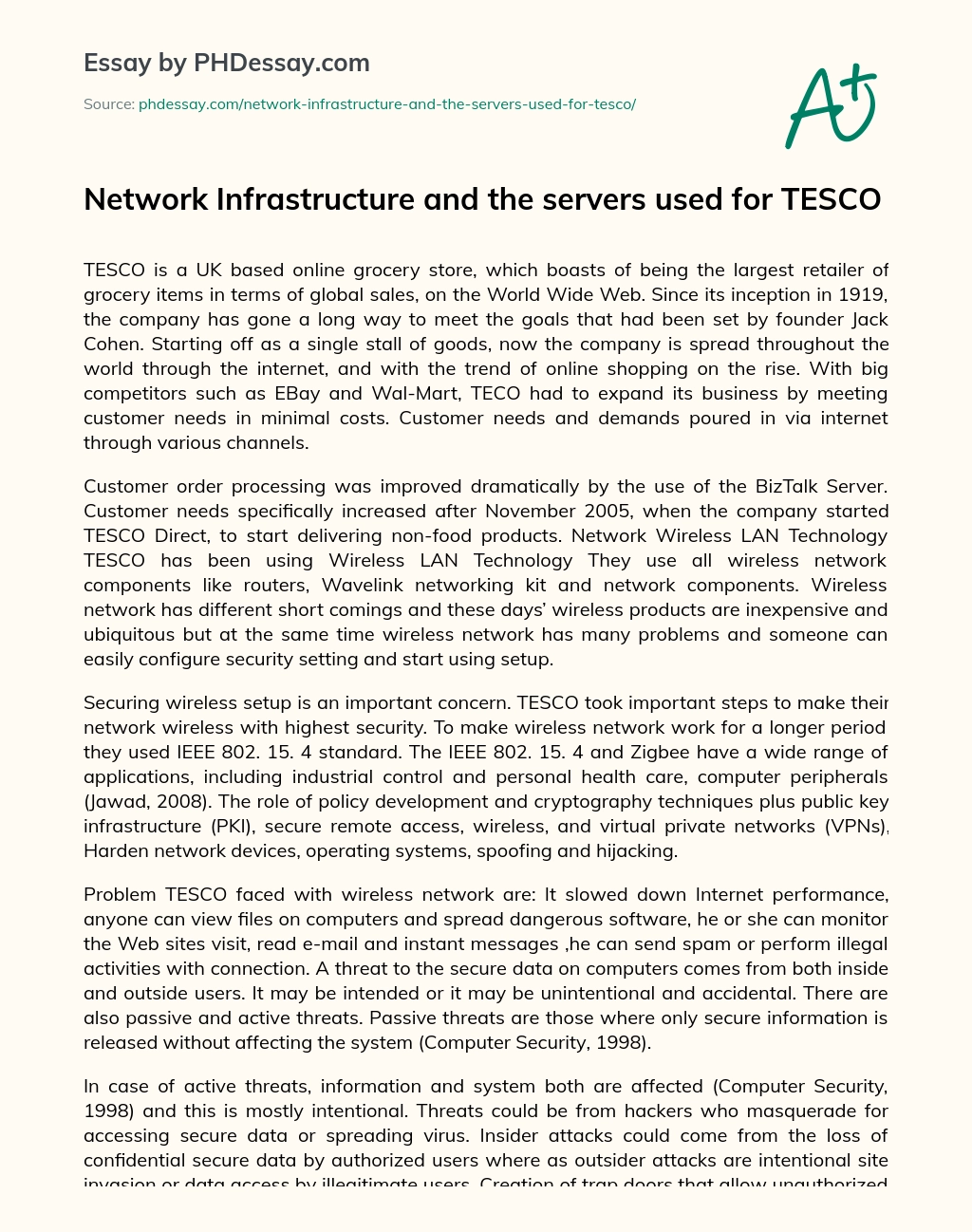 Network Infrastructure and the servers used for TESCO essay