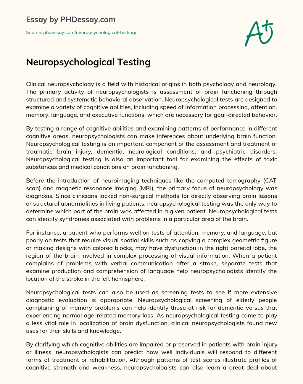 Neuropsychological Testing essay