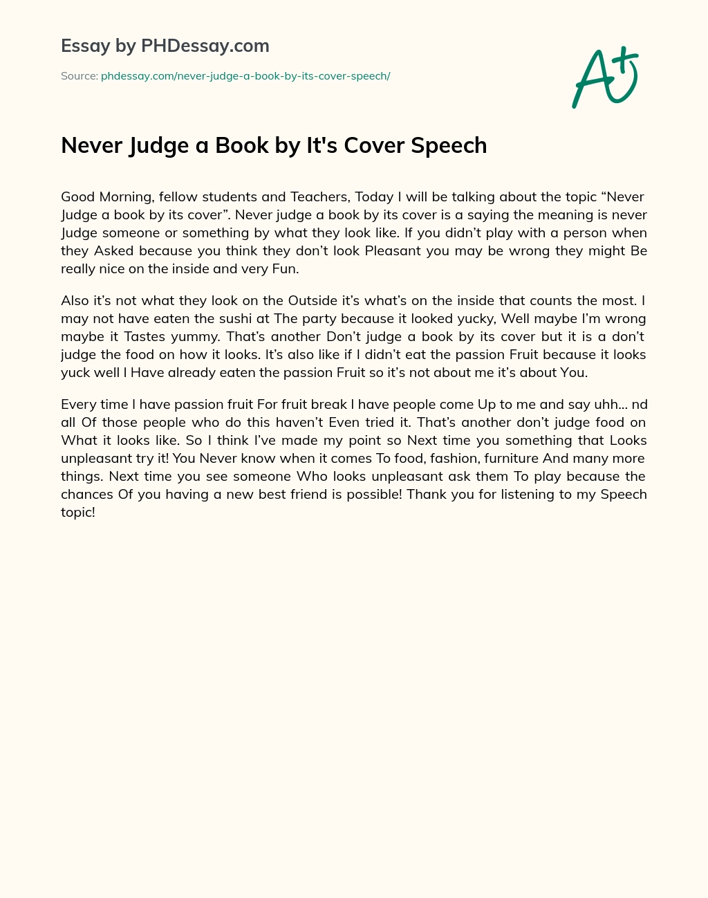 Never Judge a Book by It’s Cover Speech essay