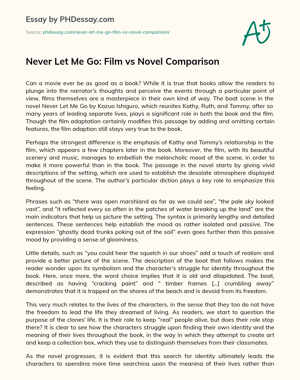 Never Let Me Go: Film vs Novel Comparison essay