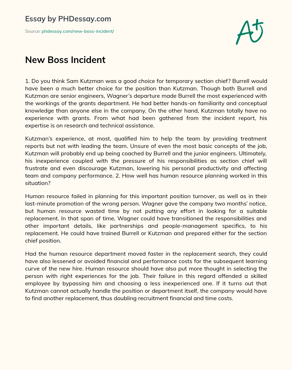 New Boss Incident essay