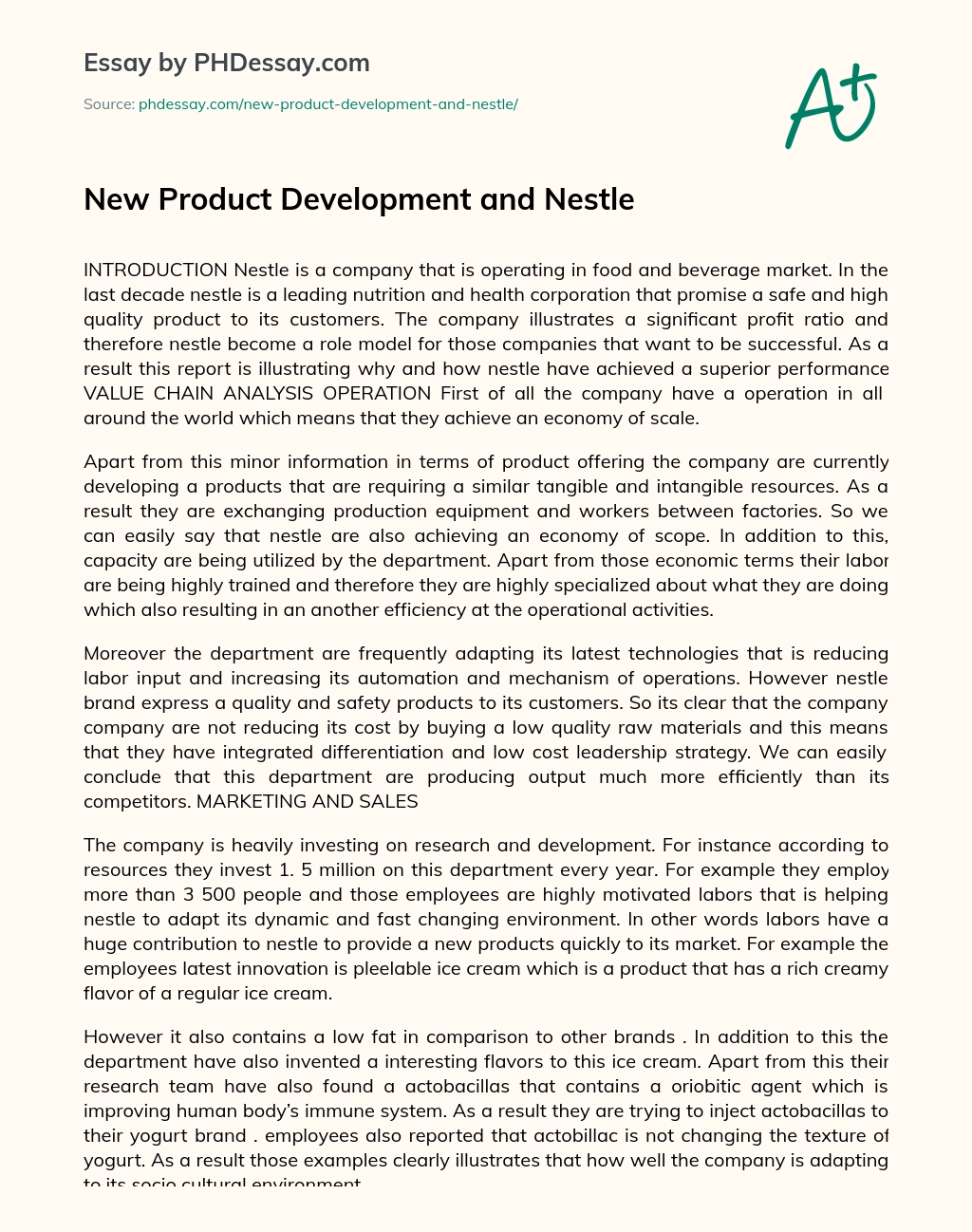 New Product Development and Nestle essay