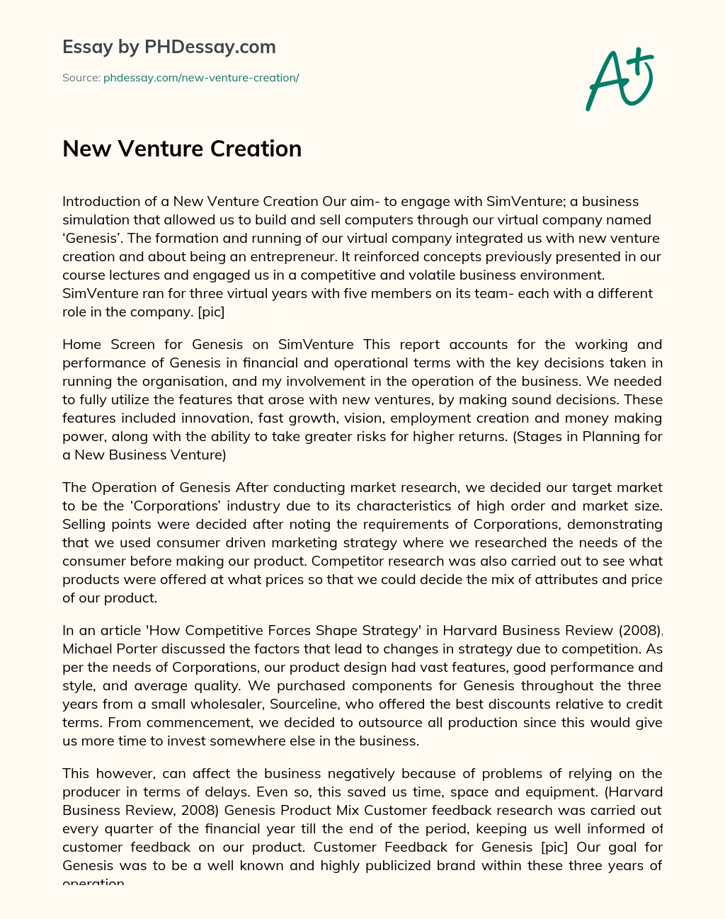 New Venture Creation essay