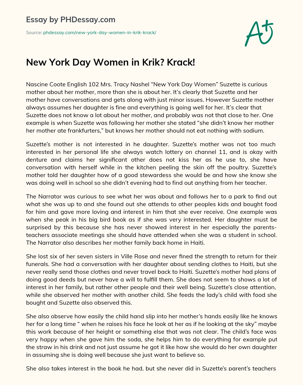 New York Day Women in Krik? Krack! essay